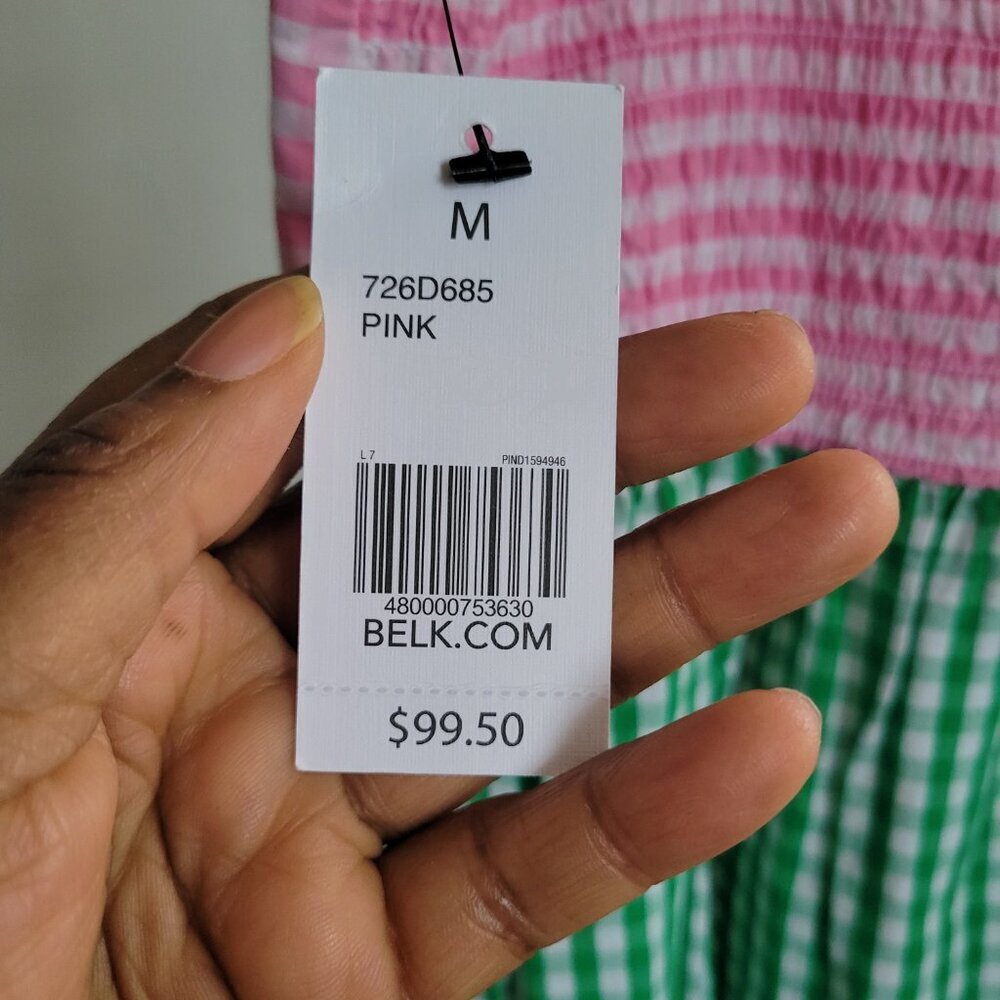 NWT- Crown & Ivy Gingham Color Block Tiered Maxi Smocked Back Dress (S: M) - Picture 10 of 15